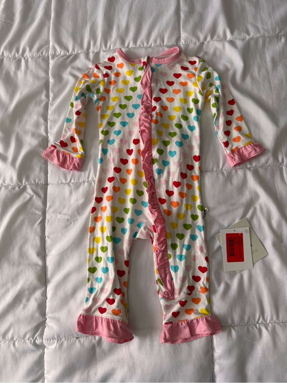 Kickee Rainbow Hearts Ruffle Zippered Coveralls